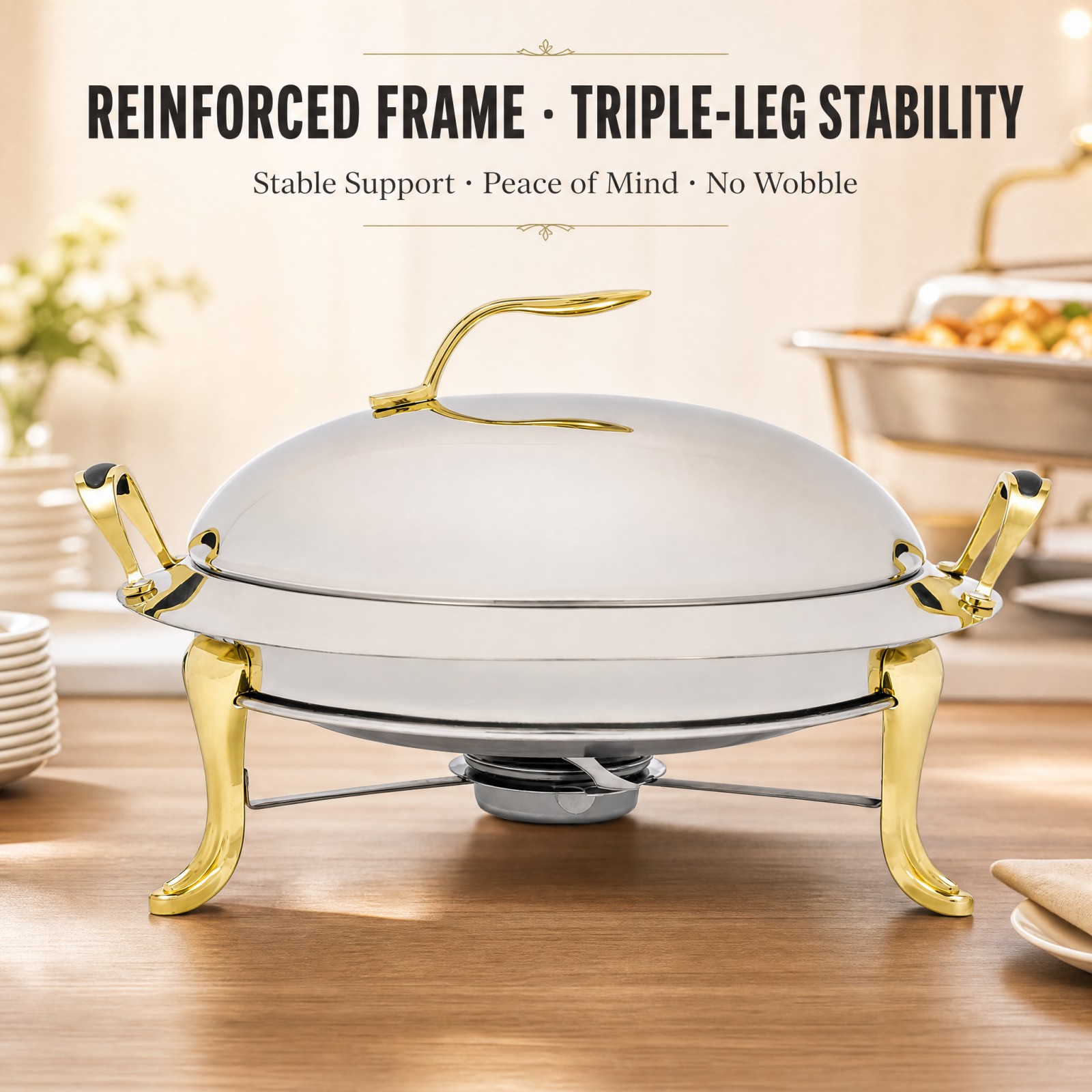 Snacks Food Warmer - Round Chafing Dish Buffet Set 3.17Qt
