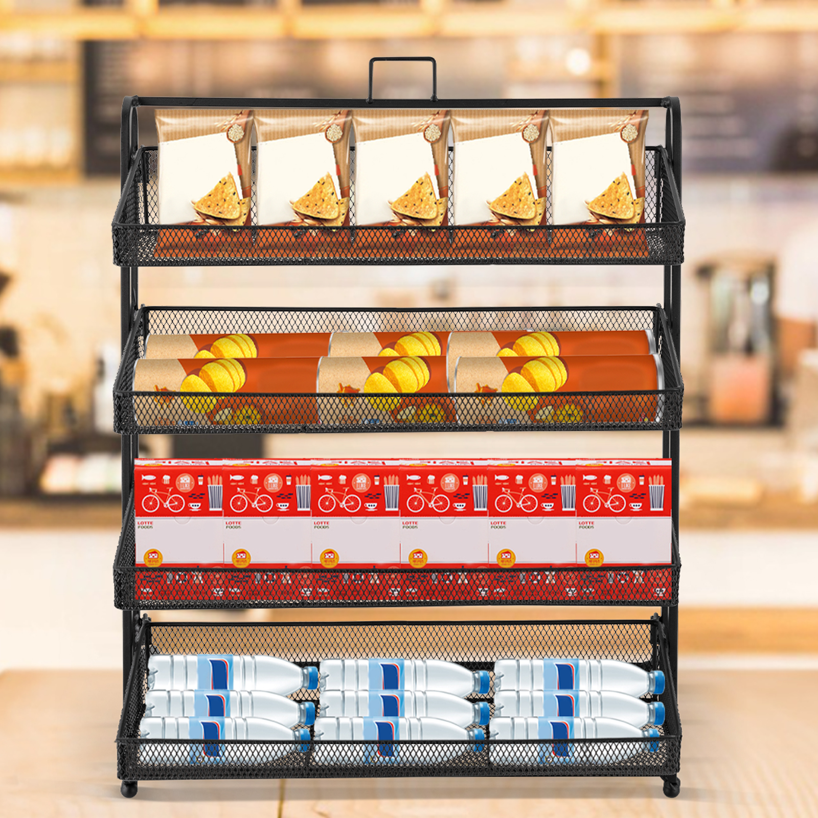 Food Snacks With Iron - 4 Tiers Retail Candy Display Rack