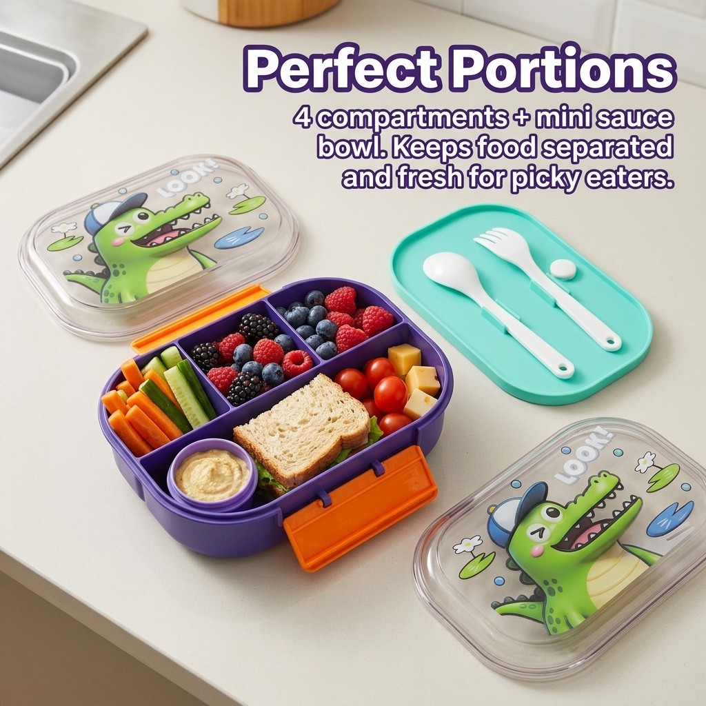 Cute Cartoon Kids Lunch Box 4  - Food Snacks For School avis et prix